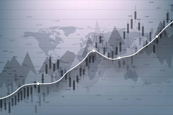 Akciový trh a burza. Obchodní Svíčka tyč graf graf obchodování na akciovém trhu investic. Údaje z burzy. Kravina, Trend grafu. Vektorová ilustrace — Stockový vektor