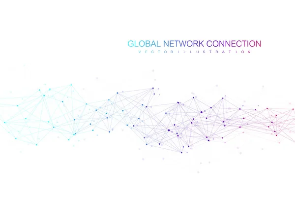接続回線とドットの幾何学的な抽象的な背景。プレゼンテーションのネットワークと接続の背景。グラフィックのポリゴン背景。科学的なベクトル図. — ストックベクタ