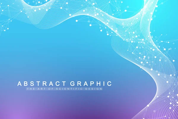 Ilustración de vectores científicos ingeniería genética y concepto de manipulación genética. Hélice de ADN, hebra de ADN, molécula o átomo, neuronas. Estructura abstracta para la ciencia o la formación médica. Flujo de onda — Vector de stock