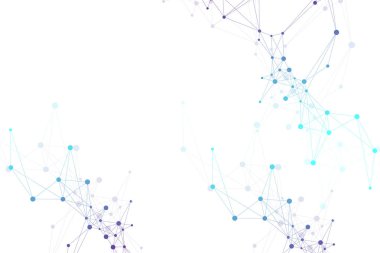 Bağlantılı çizgi ve noktalar ile geometrik arka plan. Ağ ve bağlantı arka plan tanıtımı için. Grafik poligonal arka plan. Bilimsel vektör çizim.