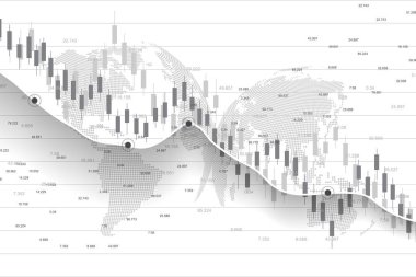 Borsa ve borsa. Business Candle borsa yatırım ticaretinin grafik çizelgesi. Borsa verileri. Tam isabet, grafiğin gidişatı. Vektör illüstrasyonu