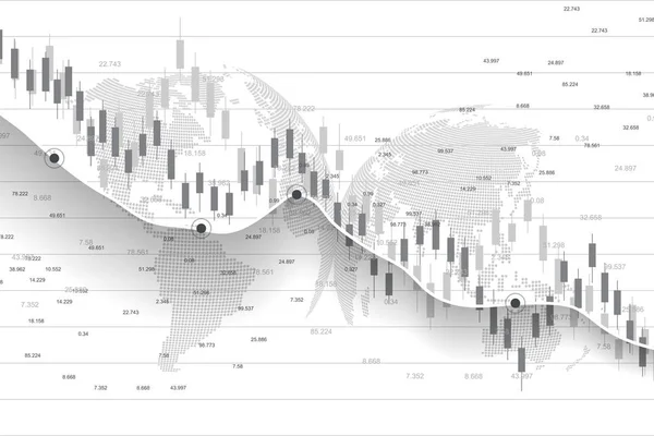 Akciový trh a burza. Obchodní Svíčka tyč graf graf obchodování na akciovém trhu investic. Údaje z burzy. Kravina, Trend grafu. Vektorová ilustrace — Stockový vektor