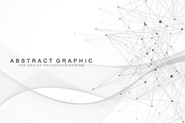 Geometrisk abstrakt bakgrund med anslutna linjer och prickar. Vågflöde. Molekyl- och kommunikationsbakgrund. Grafisk bakgrund för din design. Vektorillustration — Stock vektor