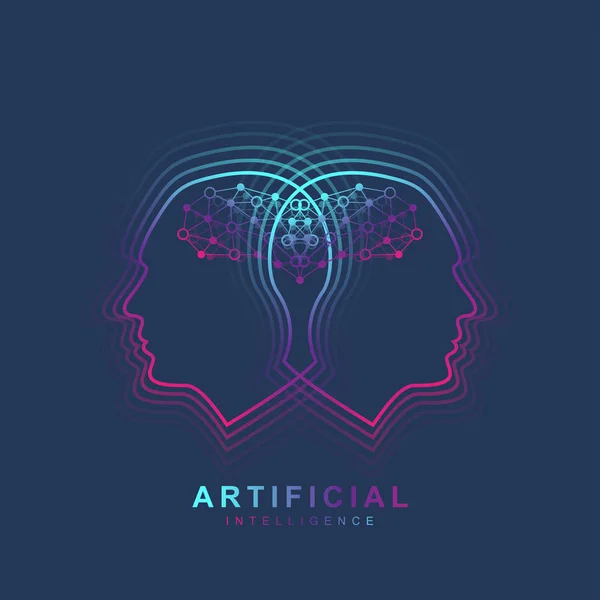 Artificiell intelligens logotyp. Artificiell intelligens och maskininlärning koncept. Vektorsymbol AI. Neurala nätverk och en annan modern teknik koncept. Tekniskt science fiction-koncept. — Stock vektor