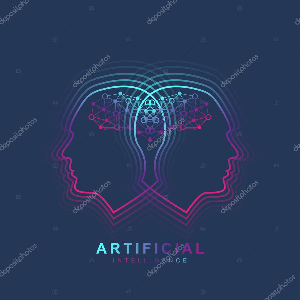 Artificial Intelligence Logo. Artificial Intelligence and Machine Learning Concept. Vector symbol AI. Neural networks and another modern technologies concepts. Technology sci-fi concept