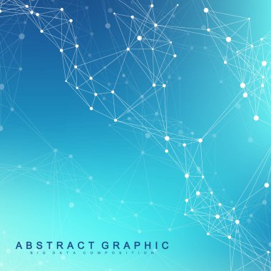 Bağlantılı çizgi ve noktalar ile geometrik arka plan. Ağ ve bağlantı arka plan tanıtımı için. Grafik poligonal arka plan. Bilimsel vektör çizim.