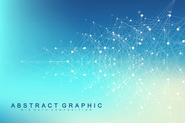 Geometrische grafische Hintergrundmoleküle und Kommunikation. Big-Data-Komplex mit Verbindungen. Perspektivkulisse. Minimalaufgebot. digitale Datenvisualisierung. wissenschaftliche kybernetische Vektorillustration. — Stockvektor