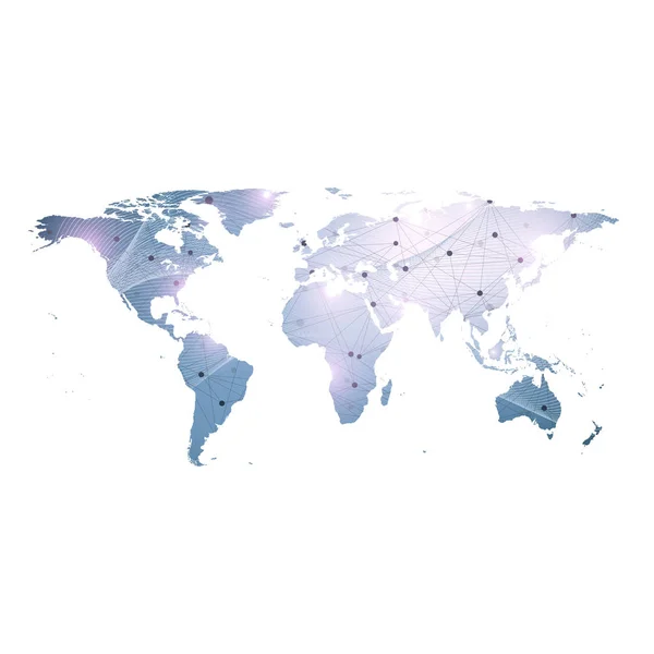 Modello vettoriale Mappa del mondo con concetto di rete tecnologica globale. Connessioni di rete globali. Visualizzazione dei dati digitali. Linee plesso. Comunicazione di sfondo Big Data. Contesto prospettico — Vettoriale Stock