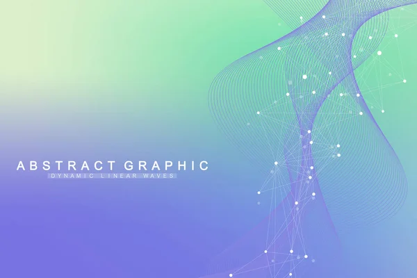 Ilustración de vectores científicos ingeniería genética y concepto de manipulación genética. Hélice de ADN, hebra de ADN, molécula o átomo, neuronas. Estructura abstracta para la ciencia o la formación médica. Flujo de onda — Vector de stock