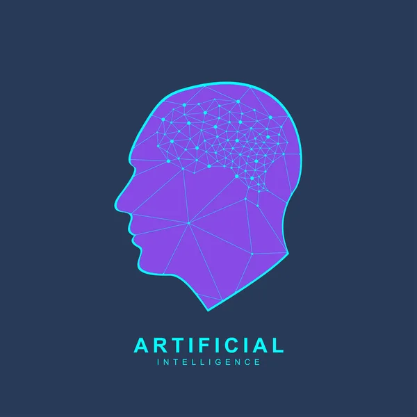 Artificiell intelligens logotyp. Artificiell intelligens och maskininlärning koncept. Vektorsymbol AI. Neurala nätverk och en annan modern teknik koncept. Tekniskt science fiction-koncept — Stock vektor