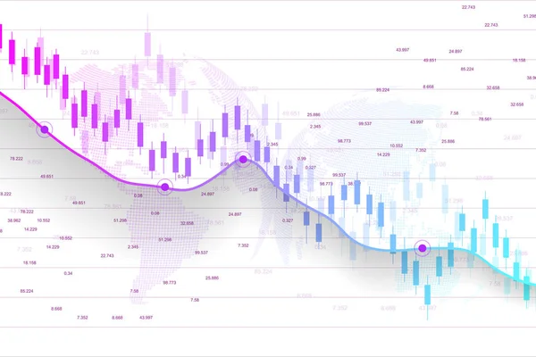 Mercado de ações e bolsa. Gráfico gráfico de vara de vela de negociação de investimento no mercado de ações. Dados do mercado de ações. Ponto alto, Tendência do gráfico. Ilustração vetorial —  Vetores de Stock