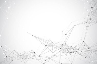 Bağlantılı çizgi ve noktalar ile geometrik arka plan. Ağ ve bağlantı arka plan tanıtımı için. Grafik poligonal arka plan. Bilimsel vektör çizim.