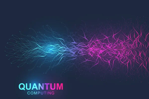 Quantum computer technology concept. Deep learning artificial intelligence. Big data algorithms visualization for business, science, technology. Waves flow. Vector illustration. — Stock Vector