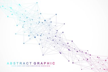 Bağlantılı çizgi ve noktalar ile geometrik arka plan. Ağ ve bağlantı arka plan tanıtımı için. Grafik poligonal arka plan. Bilimsel vektör çizim.