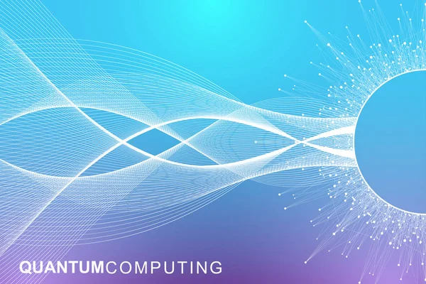 Quantum computer technology concept. Deep learning artificial intelligence. Big data algorithms visualization for business, science, technology. Waves flow. Vector illustration. — Stock Vector