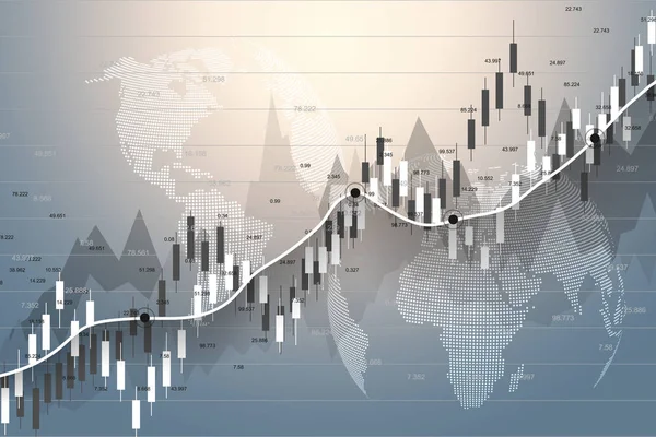 Фондовый рынок и биржа. График торговли акциями при свечах. Данные фондового рынка. Точка отсчёта, тренд графика. Векторная иллюстрация — стоковый вектор