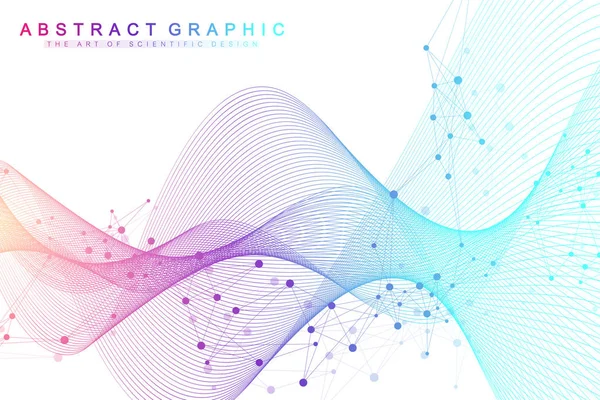 Ilustração vetorial científica engenharia genética e conceito de manipulação gênica. Hélice de DNA, cadeia de DNA, molécula ou átomo, neurônios. Estrutura abstrata para a ciência ou formação médica. Fluxo de onda — Vetor de Stock