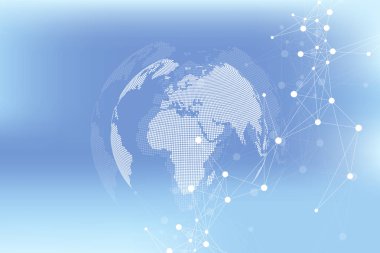 Bağlantılı çizgi ve noktalar ile geometrik arka plan. Ağ ve bağlantı arka plan tanıtımı için. Grafik poligonal arka plan. Bilimsel vektör çizim