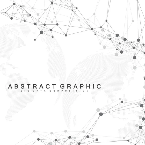 Fundo abstrato geométrico com linha conectada e pontos. Rede e conexão de fundo para sua apresentação. Fundo poligonal gráfico. Ilustração do vetor científico — Vetor de Stock