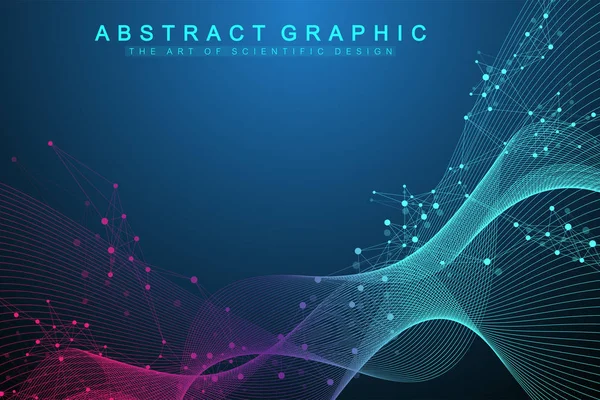 Illustration vectorielle scientifique génie génétique et concept de manipulation génétique. Hélice ADN, brin ADN, molécule ou atome, neurones. Structure abstraite pour la science ou les antécédents médicaux. Flux d'ondes — Image vectorielle