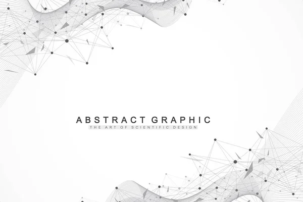 Geometric abstract background with connected line and dots. Network and connection background for your presentation. Graphic polygonal background. Scientific vector illustration — Stock Vector