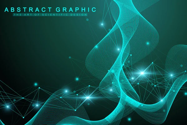 Grande visualização de dados genômicos. Hélice de ADN, cadeia de ADN, teste de ADN. Molécula ou átomo, neurónios. Estrutura abstrata para ciência ou formação médica, banner — Vetor de Stock