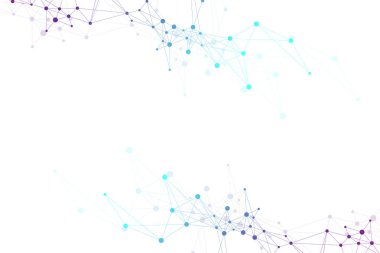 Bağlantılı çizgi ve noktalar ile geometrik arka plan. Ağ ve bağlantı arka plan tanıtımı için. Grafik poligonal arka plan. Bilimsel vektör çizim.