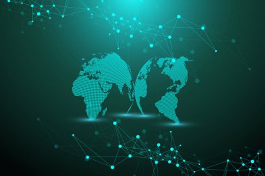 Bağlantılı çizgi ve noktalar ile geometrik arka plan. Ağ ve bağlantı arka plan tanıtımı için. Grafik poligonal arka plan. Bilimsel vektör çizim.