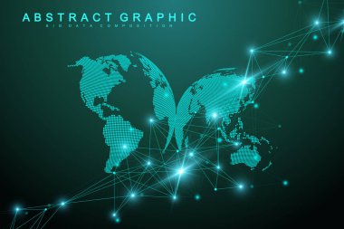 Büyük veri görselleştirme. Grafik arka plan iletişim. Perspektif zemin görselleştirme. Analitik ağ görselleştirme. Vektör çizim.