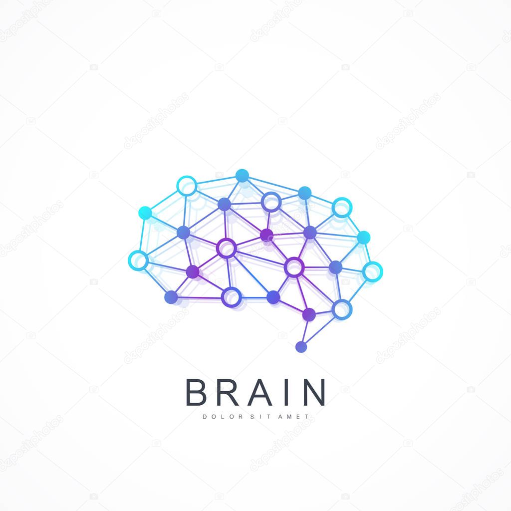 Colorful Vector Template Brain Logo. Artificial Intelligence Logo. Artificial Intelligence and Machine Learning Concept. Vector symbol AI. Creative Idea Concept Design Brain Logotype Icon