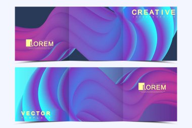 Modern vektör şablon üç katlı kare broşür, Flyer, kapak, rapor, katalog, dergi için. Soyut sıvı 3D şekiller vektör trendy sıvı renkler arka planlar. Renkli sıvı grafik kompozisyon