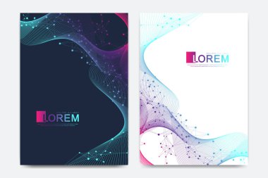 Broşür, broşür, el ilanı, kapak, afiş, katalog, dergi veya yıllık raporu A4 boyutunda modern vektör şablonu. Fütüristik bilim ve teknoloji tasarım. Mandala sunuyla. Satırları pleksus.