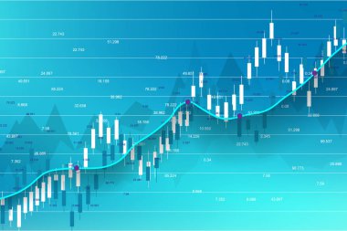 Borsa ve borsa. Business Candle borsa yatırım ticaretinin grafik çizelgesi. Borsa verileri. Tam isabet, grafiğin gidişatı. Vektör illüstrasyonu