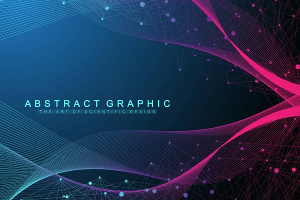 Grande visualização de dados genômicos. Hélice de ADN, cadeia de ADN, teste de ADN. Molécula ou átomo, neurónios. Estrutura abstrata para ciência ou formação médica, banner —  Vetores de Stock