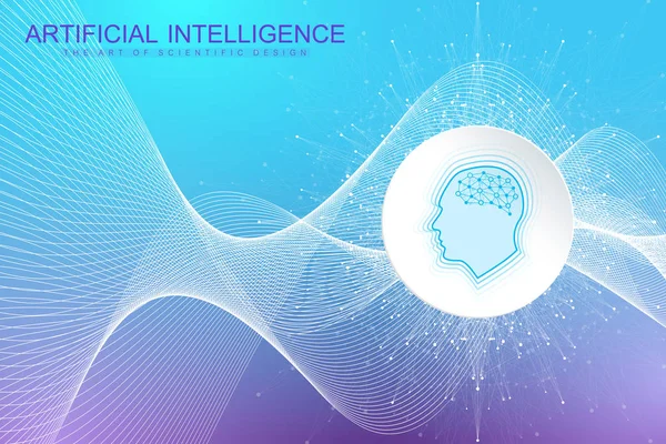 Logo de Inteligencia Artificial. Inteligencia artificial y concepto de aprendizaje automático. Símbolo vectorial AI. Redes neuronales y otros conceptos de tecnologías modernas. Tecnología concepto de ciencia ficción, alta tecnología — Vector de stock