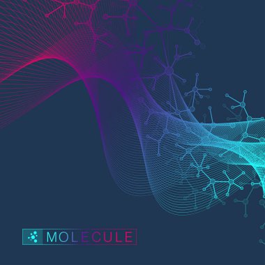 Bilimsel vektör çizim genetik mühendisliği ve gen manipülasyon kavramı. DNA sarmalı, Dna dizisi, molekül veya atom, nöronlar. Soyut yapı bilim ya da tıbbi geçmişi için. Dalga akışı