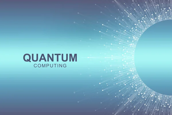 量子コンピューター技術コンセプト。深い学習人工知能。ビジネス、科学、技術の大きなデータのアルゴリズムの可視化。波流、ドット、ライン。量子のベクトル図 — ストックベクタ