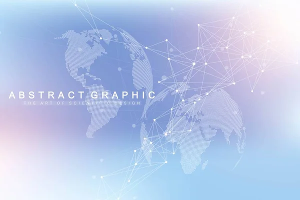 Visualización de macrodatos. Fondo geométrico abstracto complejidad de la información visual. Diseño de infografías futuristas. Fondo de tecnología con línea conectada y puntos, flujo de onda. Ilustración vectorial — Vector de stock