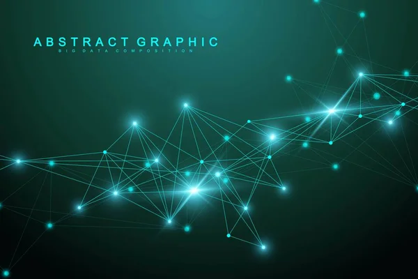 Geometrische grafische Hintergrundmoleküle und Kommunikation. verbundene Linien mit Punkten. Minimalismus chaotische Illustration Hintergrund. Konzept der Naturwissenschaften, Chemie, Biologie, Medizin, Technologievektoren — Stockvektor