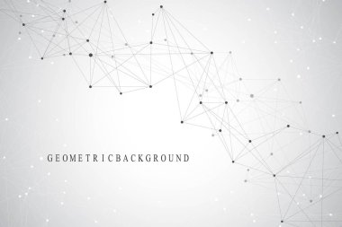 Geometrik grafik arka plan molekül ve iletişim. Noktalarla bağlantılı çizgiler. Minimalizm kaotik illüstrasyon arka plan. Bilim, kimya, biyoloji, tıp, teknoloji vektörü kavramı