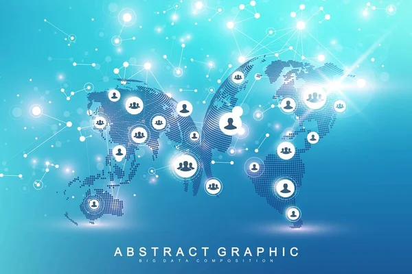 Global network connection. Social media network and marketing concept on World Map background. Global business and internet technology, Analytical networks. Vector illustration