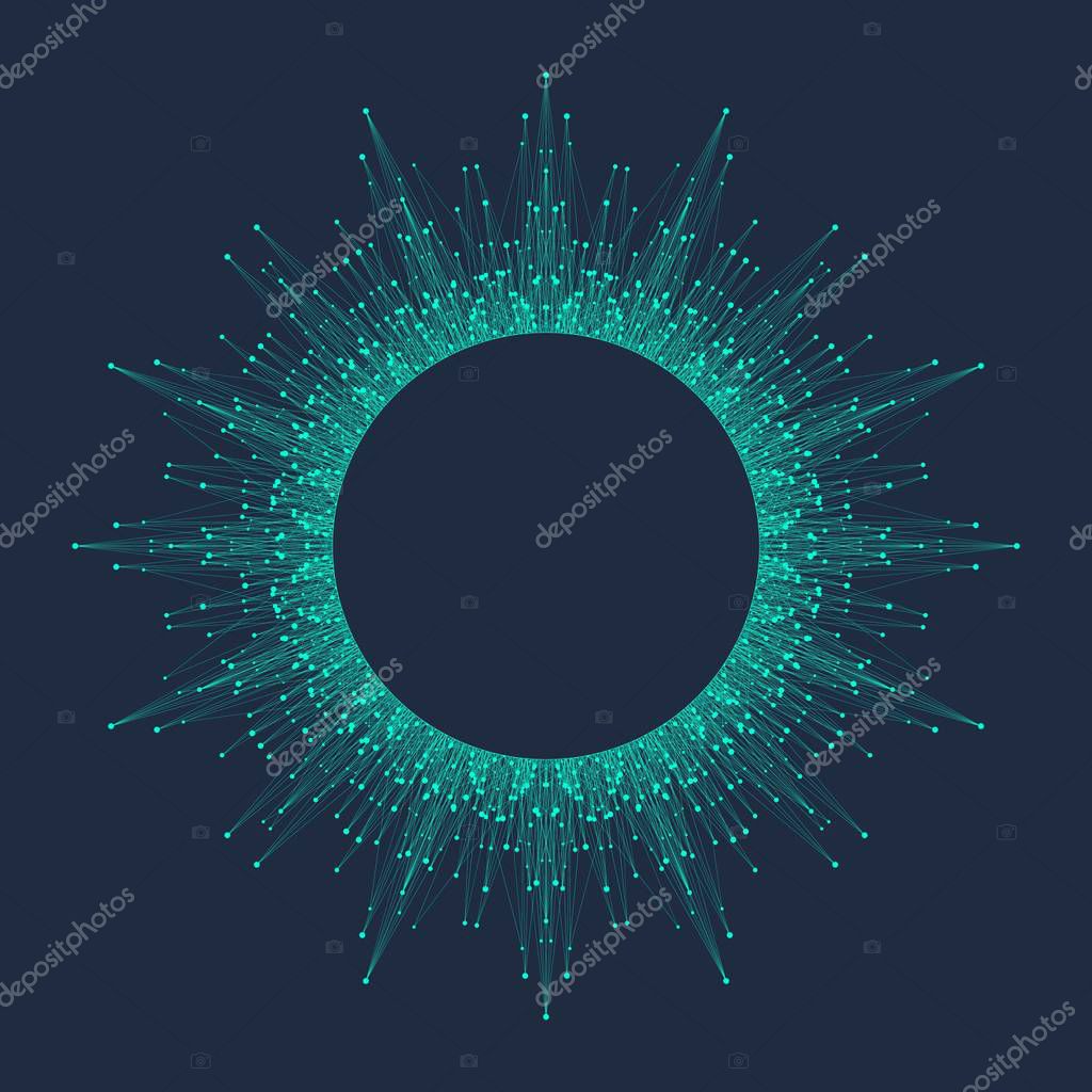 Expansion of life. Colorful explosion background with connected line and dots, wave flow. Visualization Quantum technology. Abstract graphic background explosion, motion burst, vector illustration