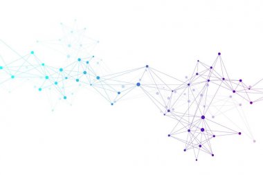 Geometrik grafik arka plan molekül ve iletişim. Noktalarla bağlantılı çizgiler. Minimalizm kaotik illüstrasyon arka plan. Bilim, kimya, biyoloji, tıp, teknoloji vektörü kavramı
