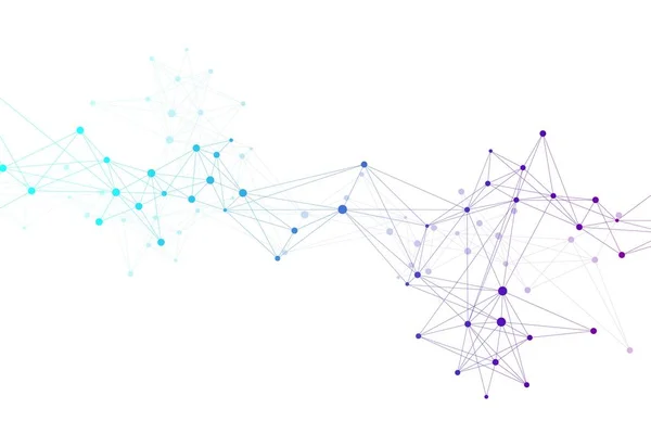 Molécula de fundo gráfico geométrico e comunicação. Linhas conectadas com pontos. Minimalismo fundo ilustração caótica. Conceito da ciência, química, biologia, medicina, vetor de tecnologia —  Vetores de Stock