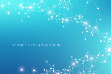 Büyük veri görselleştirmesi. Geometrik soyut arka plan görsel bilgi karmaşıklığı. Fütüristik infographics tasarım. Bağlı çizgi ve nokta, dalga akışı ile teknoloji arka plan. Vektör çizimi