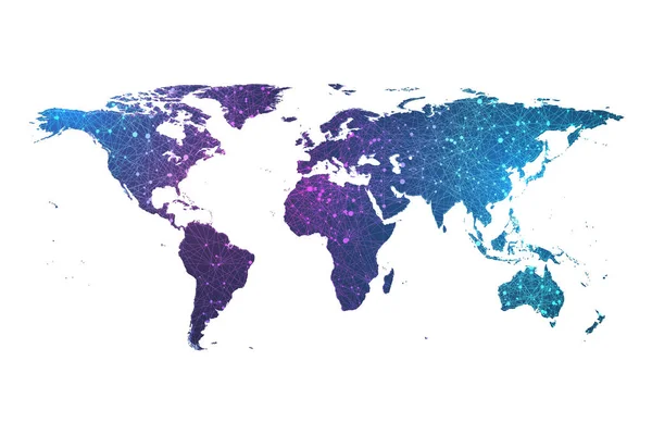 Globální síťové připojení plexus částicový světový mapa. Ukázka světového místa mapy a kompozice čar znázornění globálního obchodu. Celosvětové připojení k síti — Stockový vektor