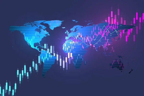 Aktiemarknaden eller Forex Trading Graph i grafiskt koncept för finansiella investeringar eller ekonomiska trender affärsidé design. Världsomspännande finans bakgrund. Vektor illustration. — Stock vektor