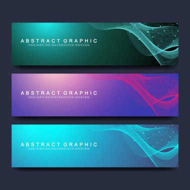 Web sitesi için soyut vektör afiş şablonları. Bilimsel arka plan genetik mühendisliği ve gen manipülasyonu. Molekül yapısı veya atomu, Dna sarlisi, DNA iplikçik. Dalga akışı nöronları