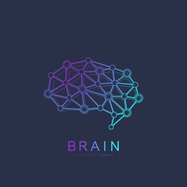 Bağlı çizgiler ve noktalar ile Brain Logo siluet tasarım vektör şablonu. Yapay Zeka Logosu. Beyin fırtınası fikir Logotype simgesi simge kavramı düşünmek