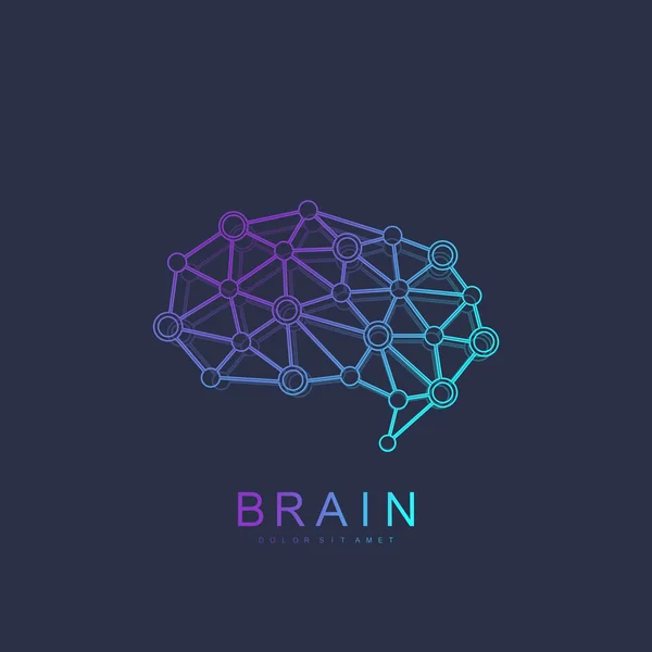 Plantilla vectorial de diseño de silueta Brain Logo con líneas y puntos conectados. Logo de Inteligencia Artificial. Tormenta de ideas pensar idea Logotipo símbolo icono concepto — Vector de stock